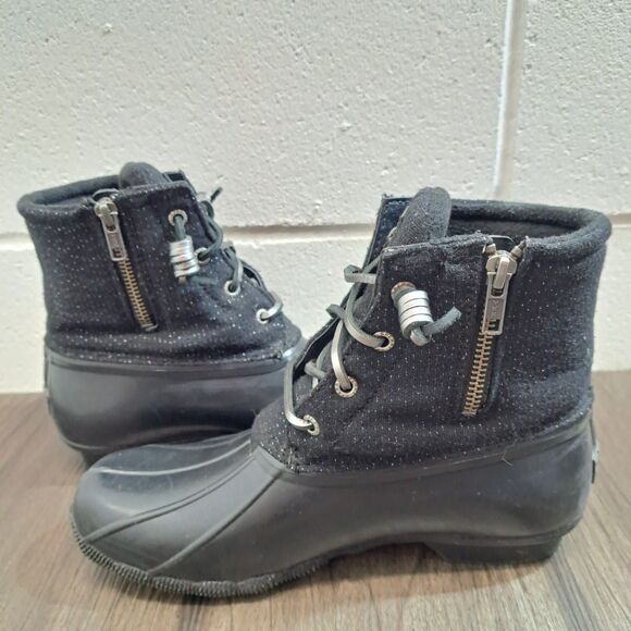 Sperry Saltwater Quilted Wool Rain Duck Boots Black Women's Size 8 Waterproof - Picture 4 of 7